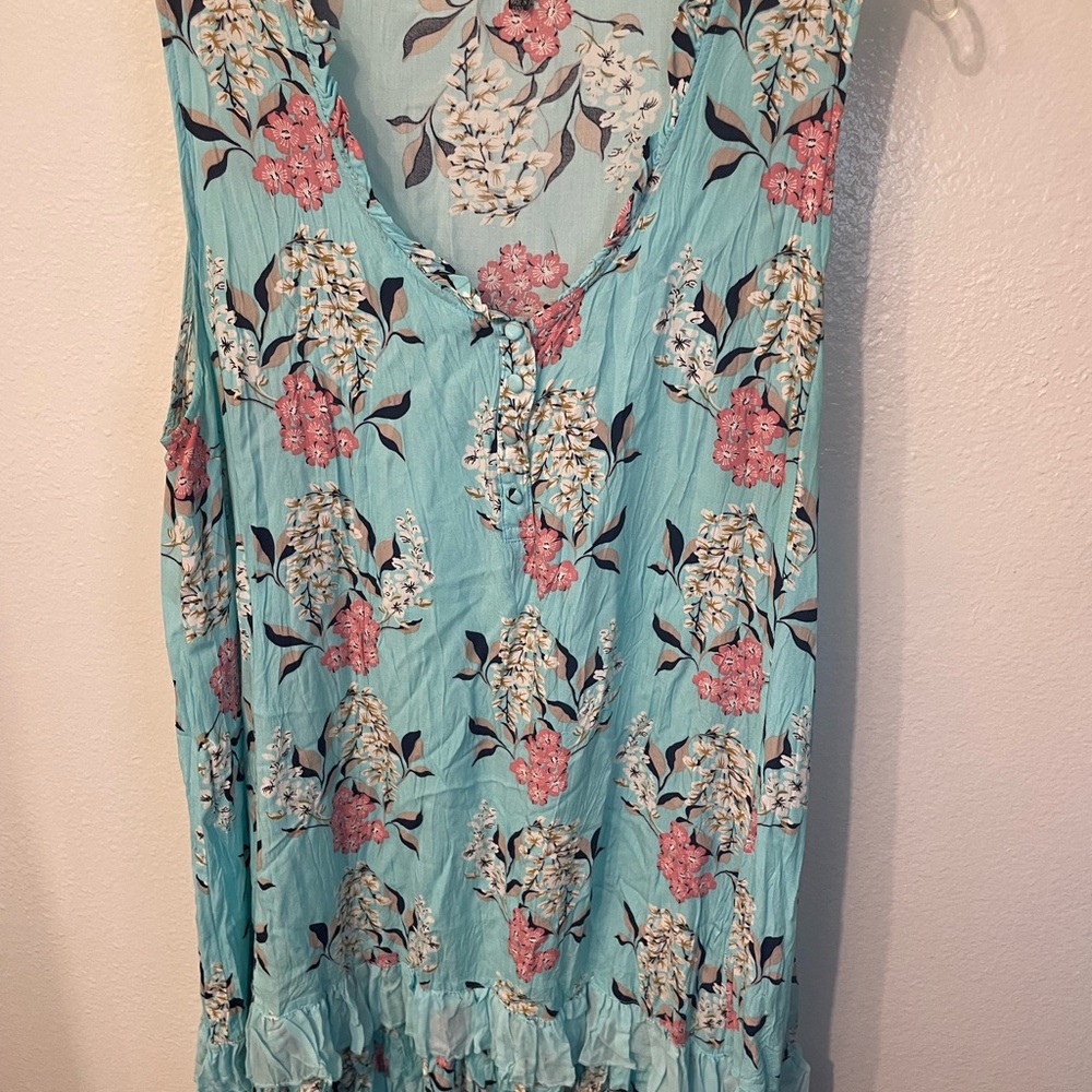 Floral Sleeveless Dress - Blue and Pink
